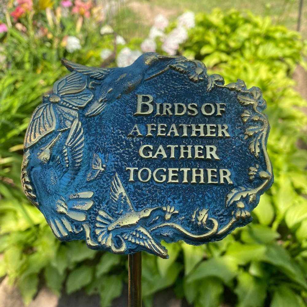 Garden Stake Decor New Gold Birds of a Feather Metal Plaque Sign
